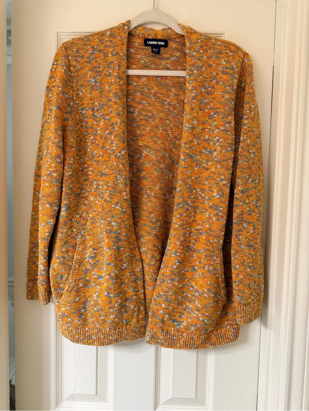 Lands' End Marled Mustard Open-Front Cardigan
